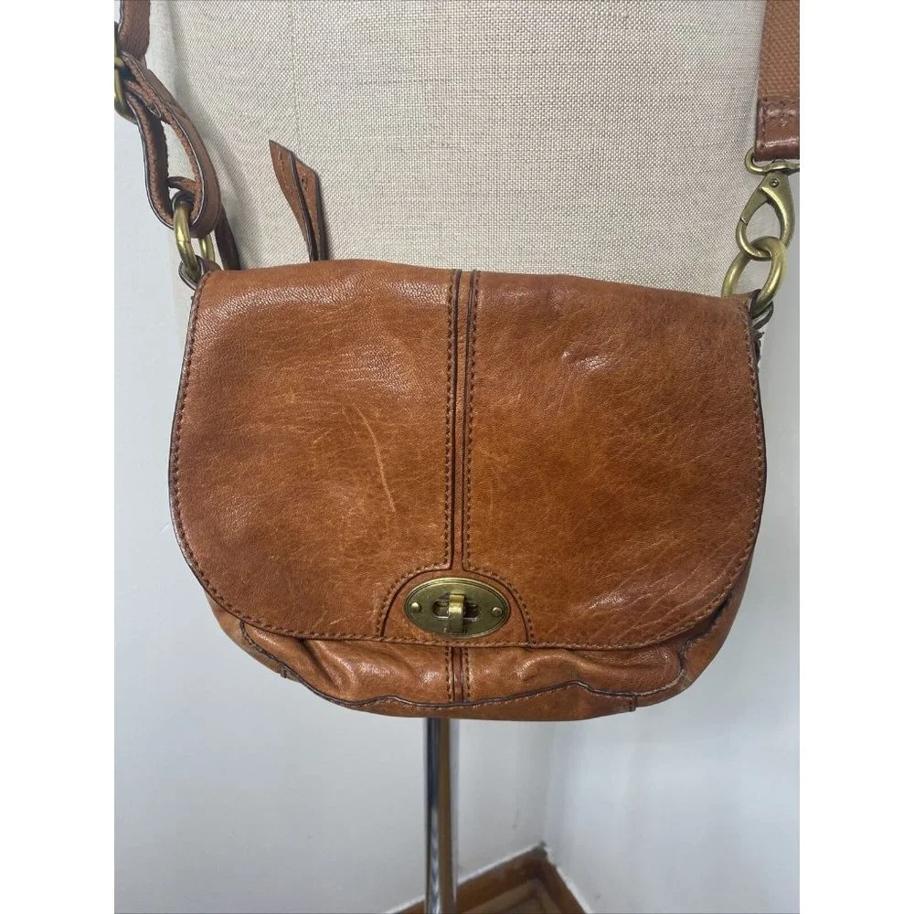 FOSSIL Brown Leather Crossbody Shoulder Bag Purse Handbag - Picture 2 of 9